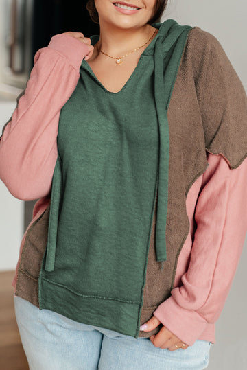 Breen Plus Size Colorblock Patchwork V Neck Hoodie